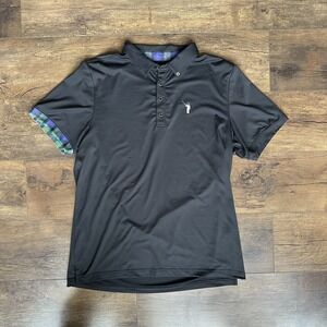 William Murray Polo Performance Golf Shirt Blue Plaid Collar Men Size L